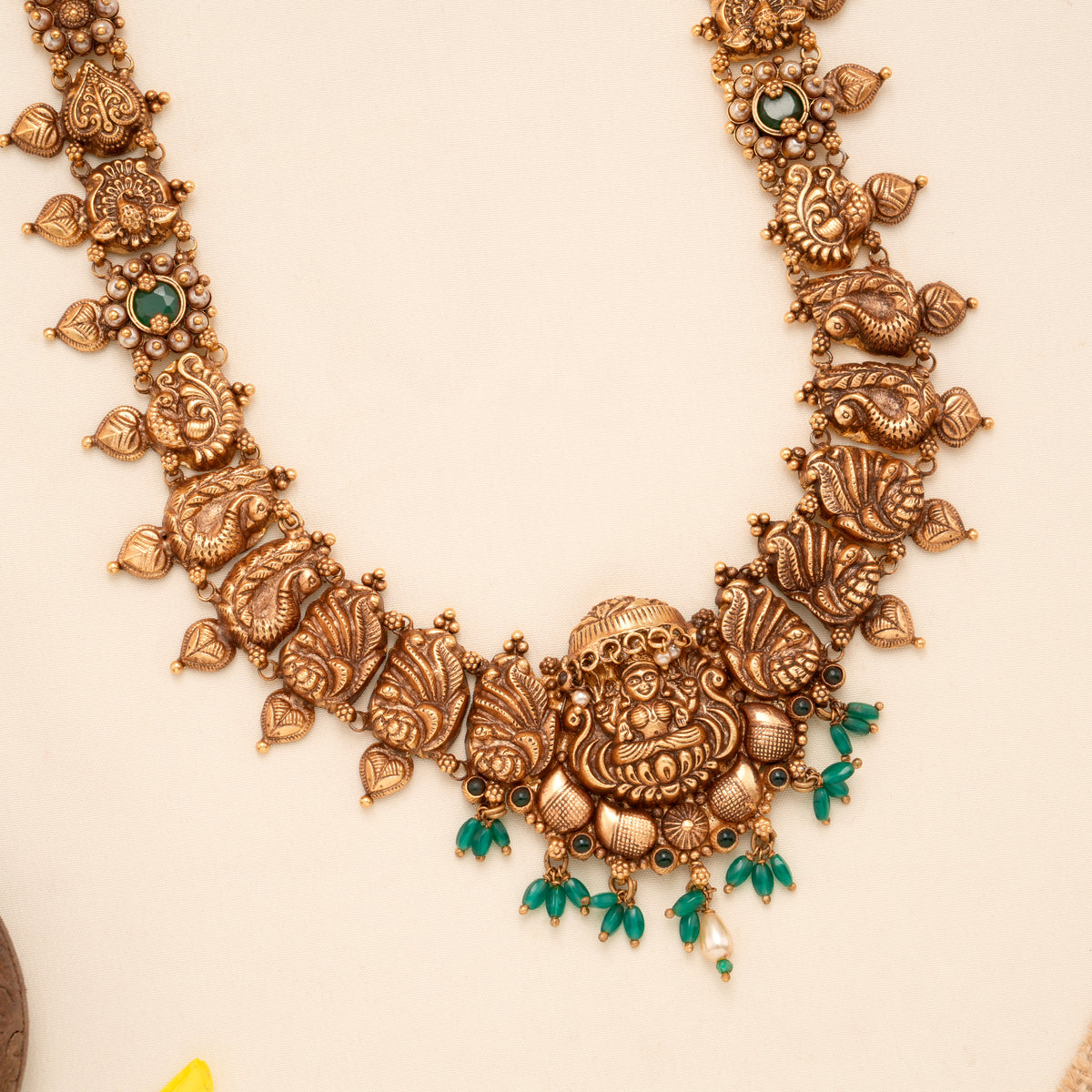 Antique Lakshmi Green Beads Golden Temple Haram