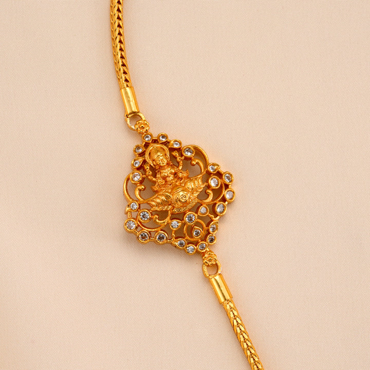 White Stone Lakshmi Silver Mugappu Chain