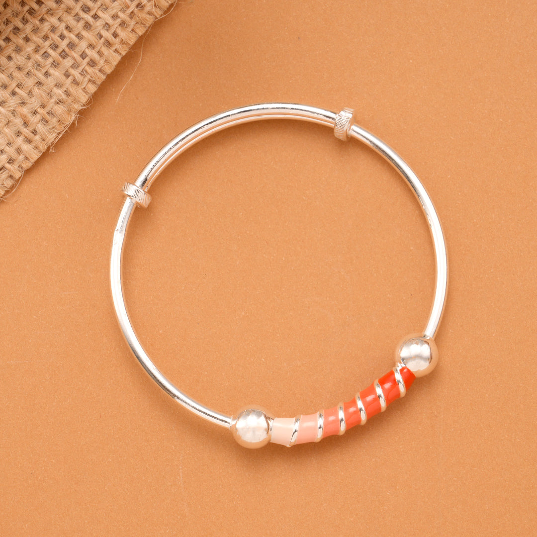 Red Enamel Role Bead Baby Silver Bangle
