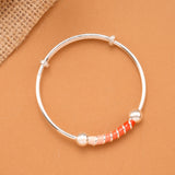 Red Enamel Role Bead Baby Silver Bangle