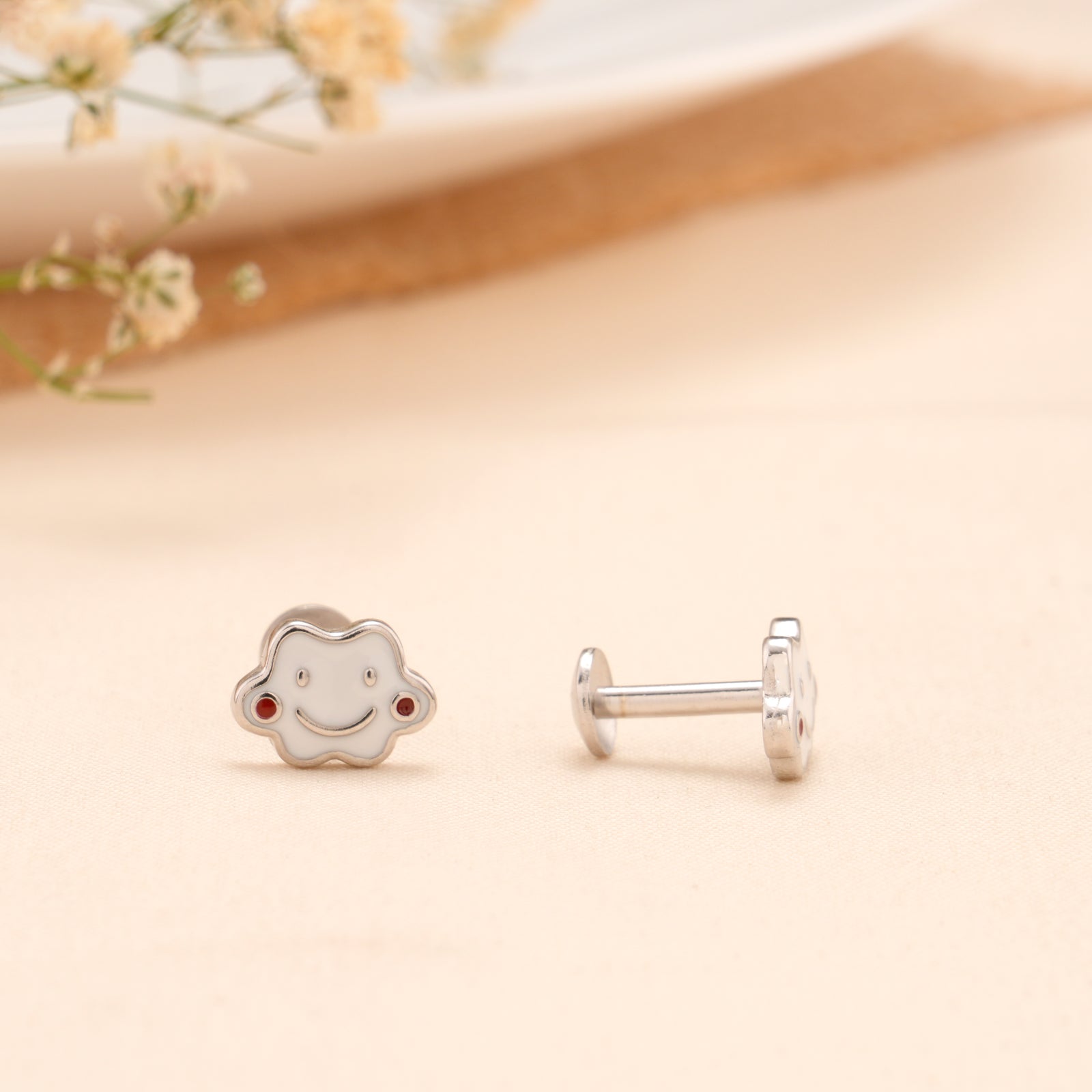 Cute Smiling Cloud Silver Stud Earrings