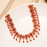 Grand Ruby Leaf Bridal Silver Necklace Set