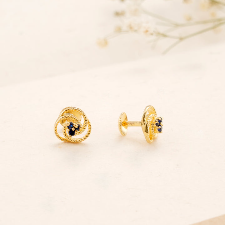 Twisted Rope Design Blue Stone Golden Stud