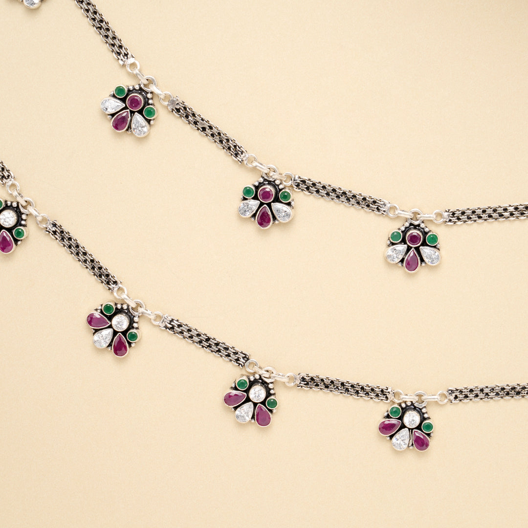 Ruby Emerald Floral Drop Anklet