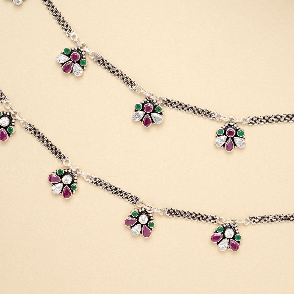 Ruby Emerald Floral Drop Anklet
