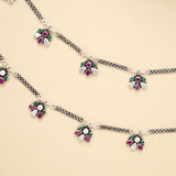 Ruby Emerald Floral Drop Anklet