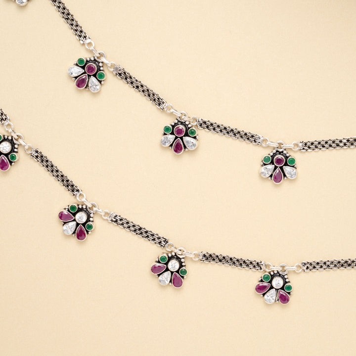 Ruby Emerald Floral Drop Anklet