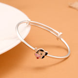 Cute Cow Enamel Silver Baby Bangle