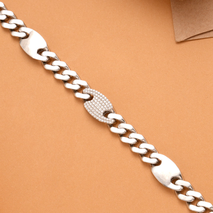 Cut Design Cuban Link Men's Silver Bracelet