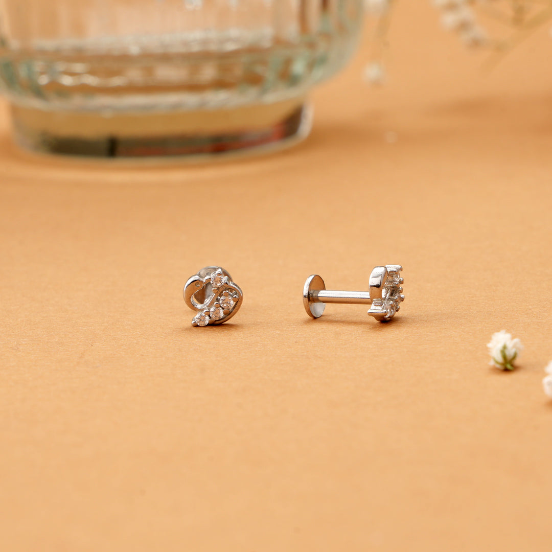 Minimalist Peacock Design Silver Stud