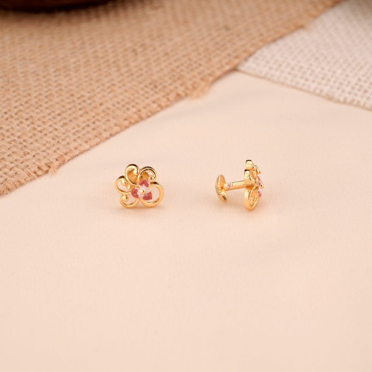 Elegant Pink Enamel Casting Golden Stud