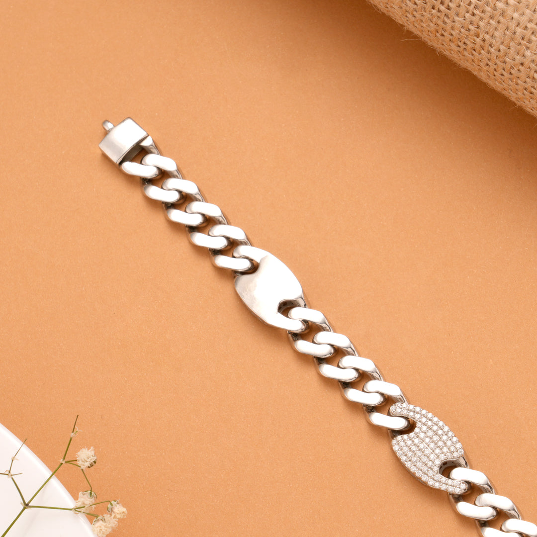 Cut Design Cuban Link Men's Silver Bracelet