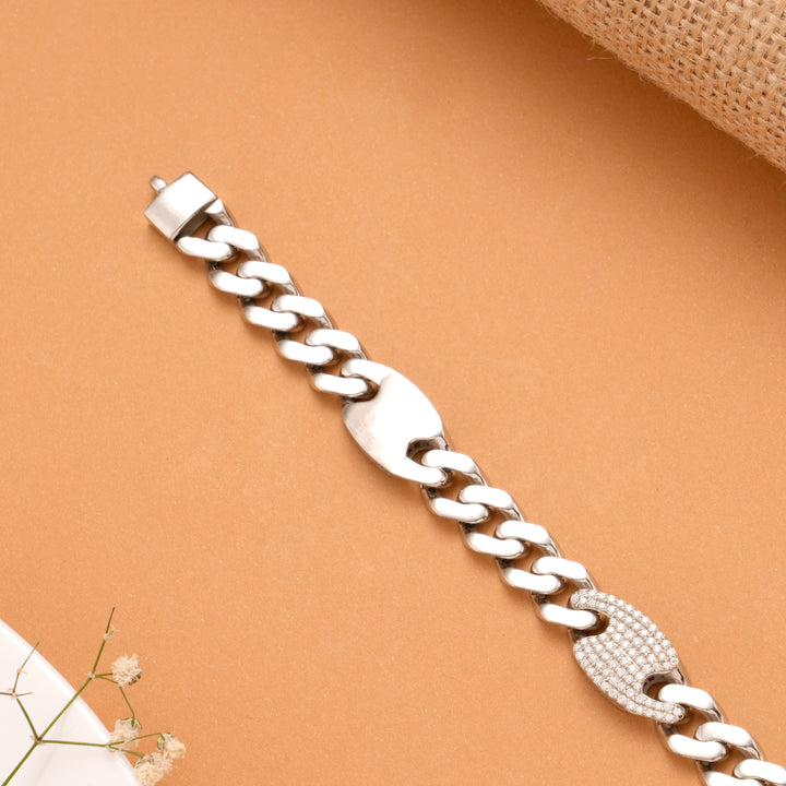 Cut Design Cuban Link Men's Silver Bracelet