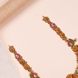 Antique Peacock Design Haram with Pink and Green Stones