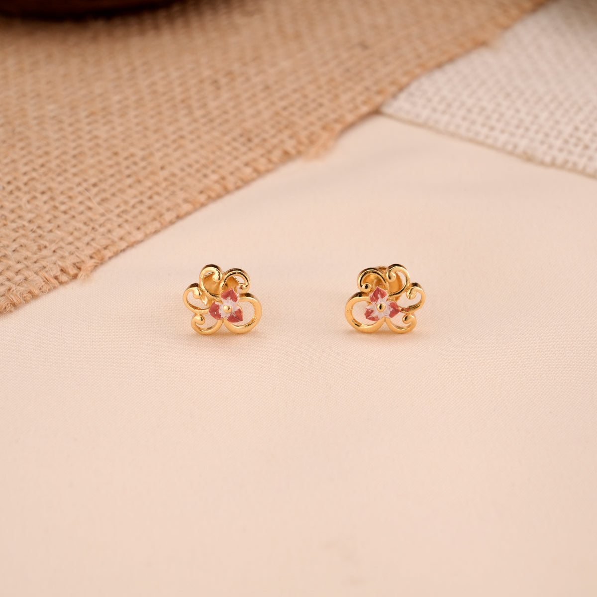 Elegant Pink Enamel Casting Golden Stud