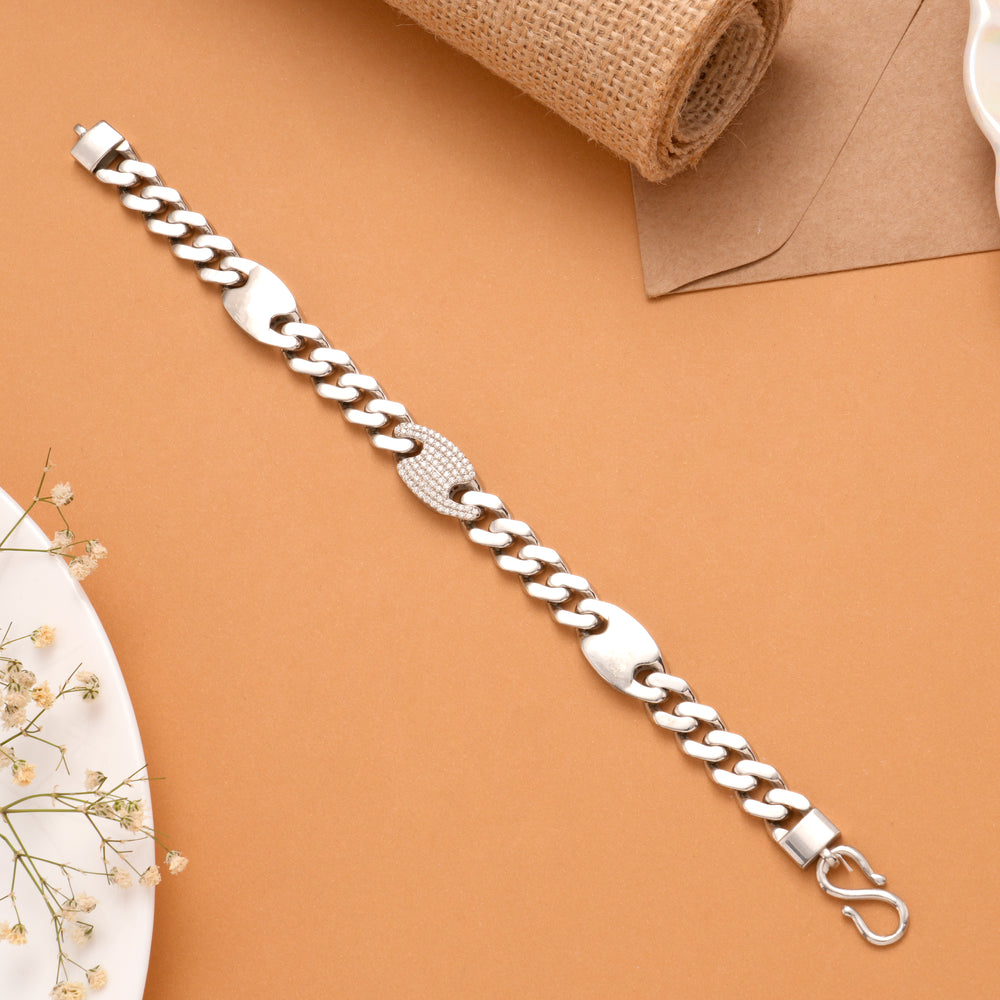 Cut Design Cuban Link Men's Silver Bracelet