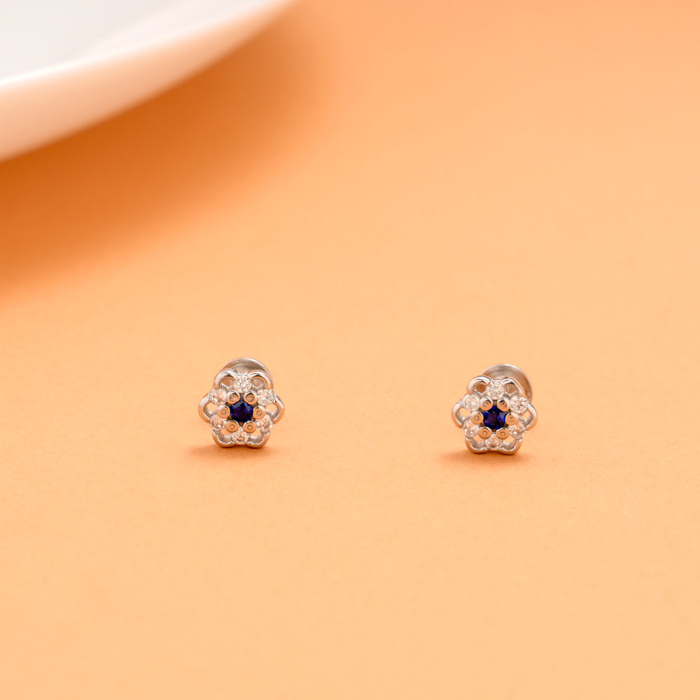 Dark Blue Colour with White Stone Blossom Silver Stud