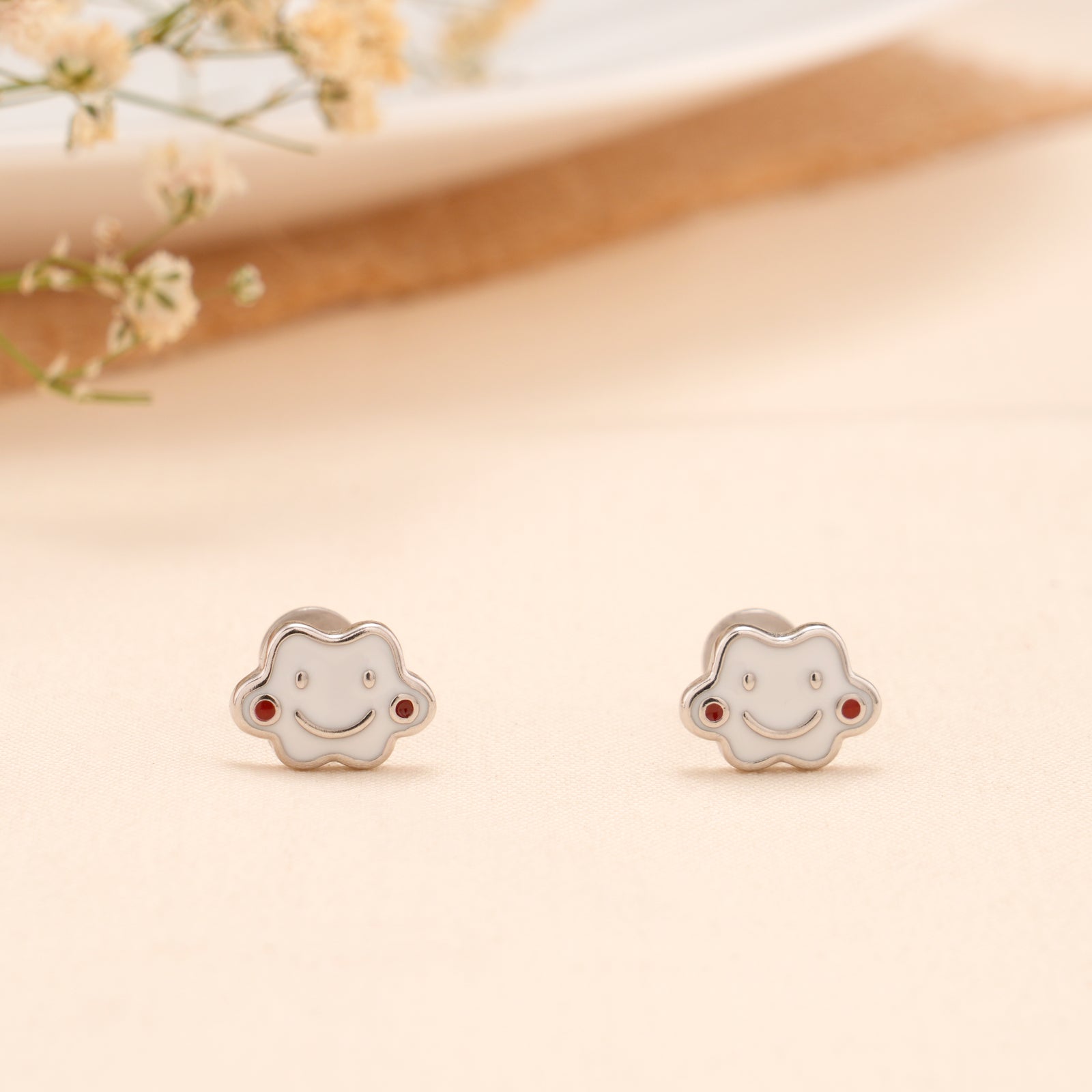 Cute Smiling Cloud Silver Stud Earrings