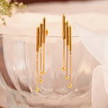 Gold Bar Design Chain Tassel Earrings