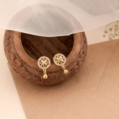Round Blossom Golden Drop Silver Earrings