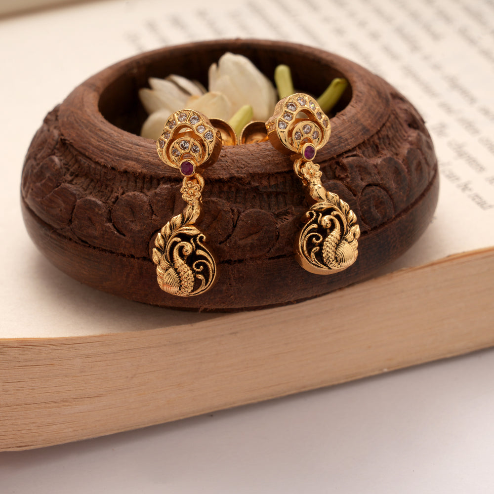 Antique Lakshmi Devi Green Star Golden Earrings