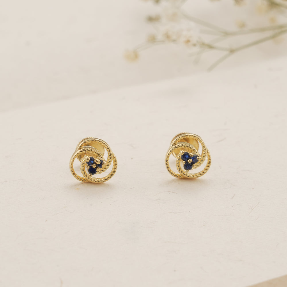 Twisted Rope Design Blue Stone Golden Stud