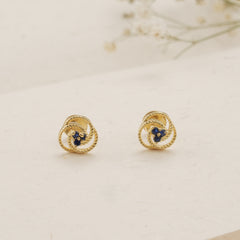 Twisted Rope Design Blue Stone Golden Stud