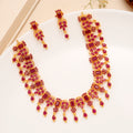 Grand Ruby Leaf Bridal Silver Necklace Set