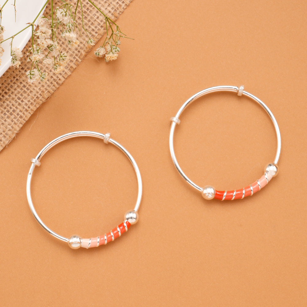 Red Enamel Role Bead Baby Silver Bangle