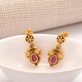Traditional Ruby Teardrop Peacock Golden Earrings