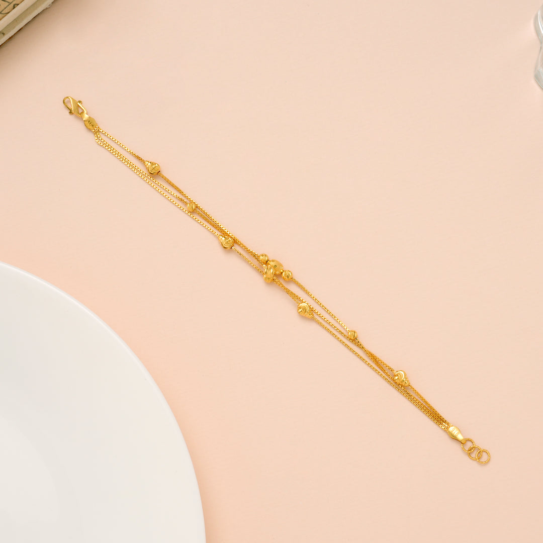 Triple Layer Ball Fancy Gold Bracelet for Women