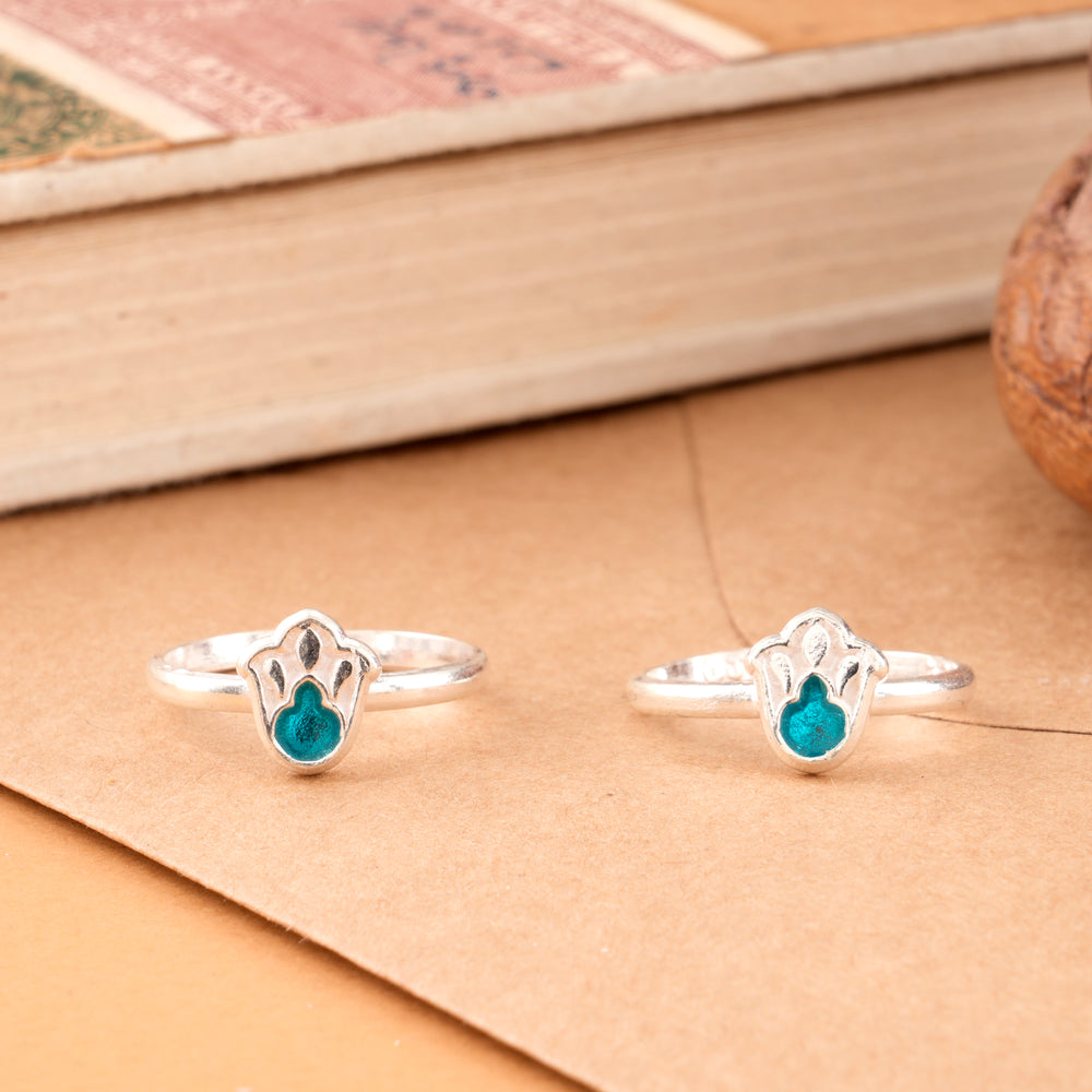 Paw Design Blue Enamel Silver Toe Ring