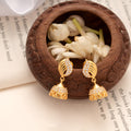 Layer Leaf Design Stone Golden Jhumkas