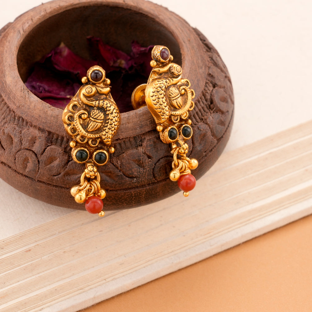 Antique Peacock Silver Gold Plated Earring