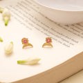 Crescent Shape Floral Design Golden Stud