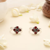 Ruby Blossom Cluster Silver Toe Ring