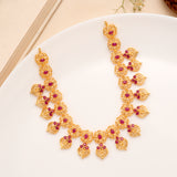 Ruby Heart Floral Golden Necklace Set