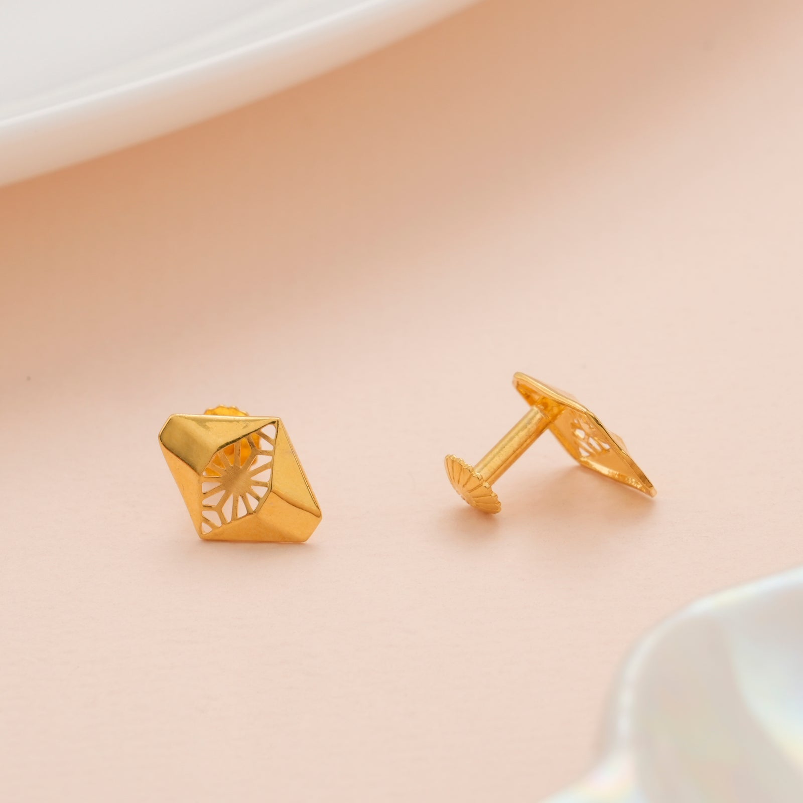 Geometric Cut Square Gold Studs