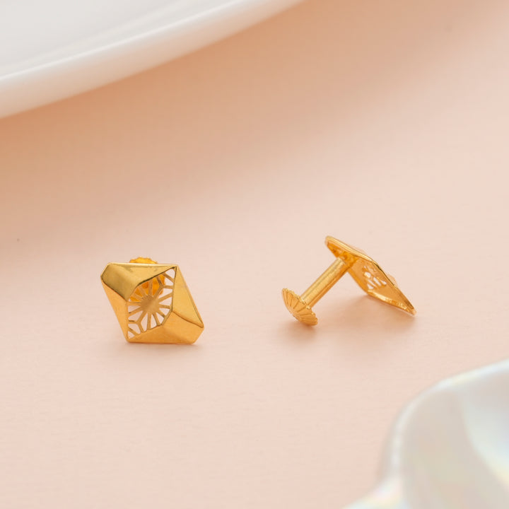 Geometric Cut Square Gold Studs