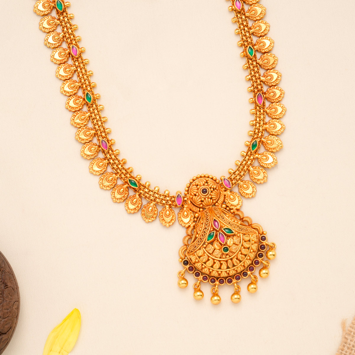 Elegant Floral Design Gold Plated Drops Haram