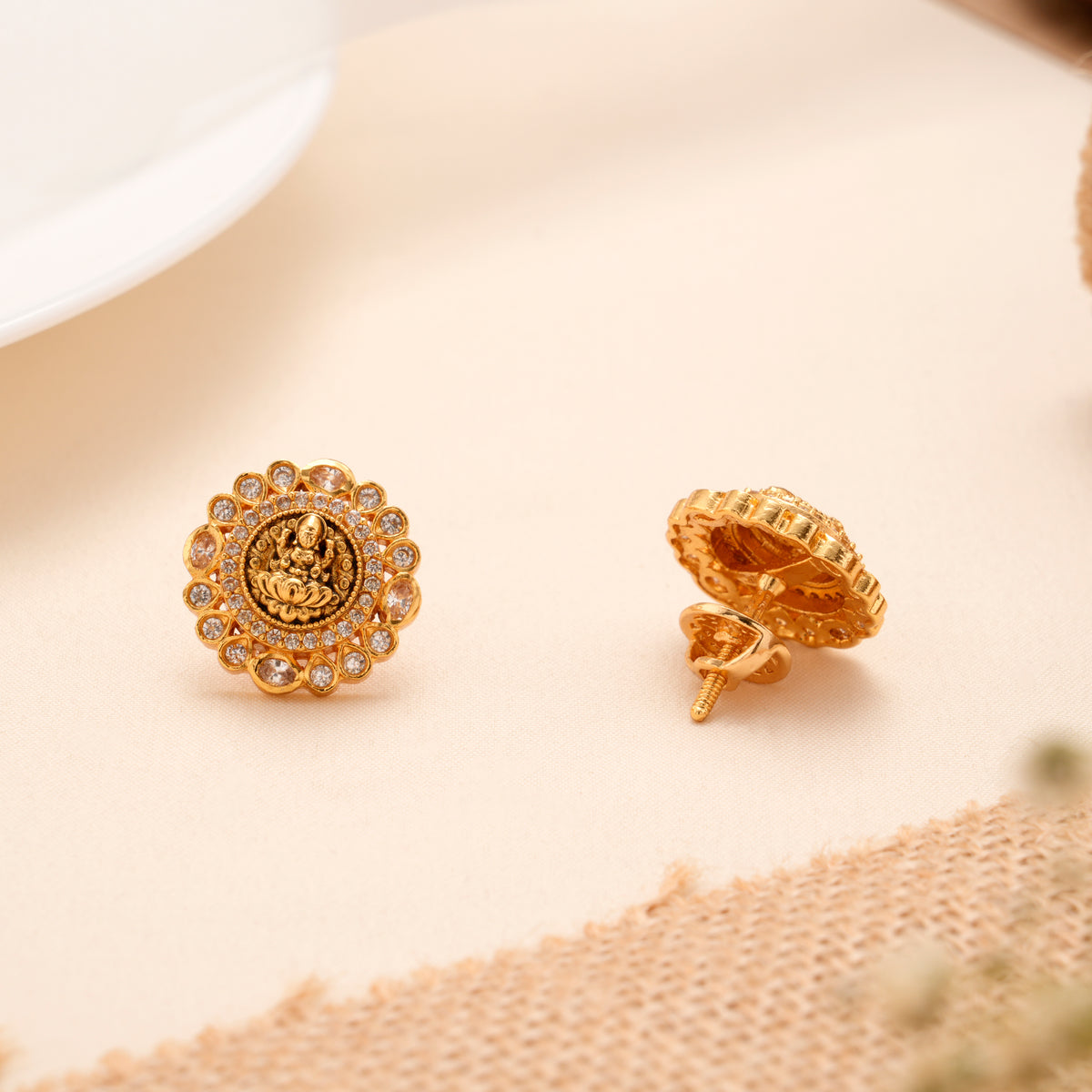 Gold Plated Lord Meenakshi Shaped Antique Stud