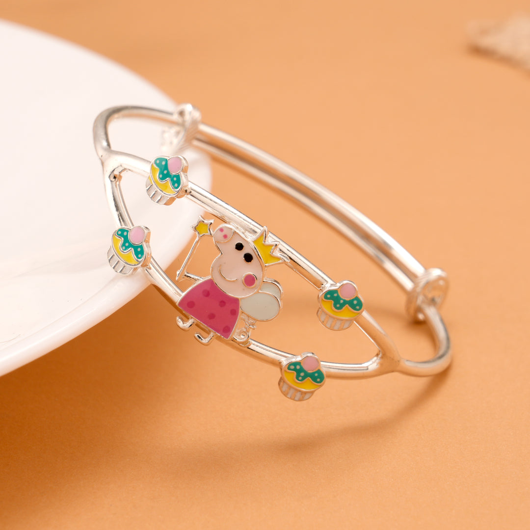 Piggy and Flower Silver Baby Bangle
