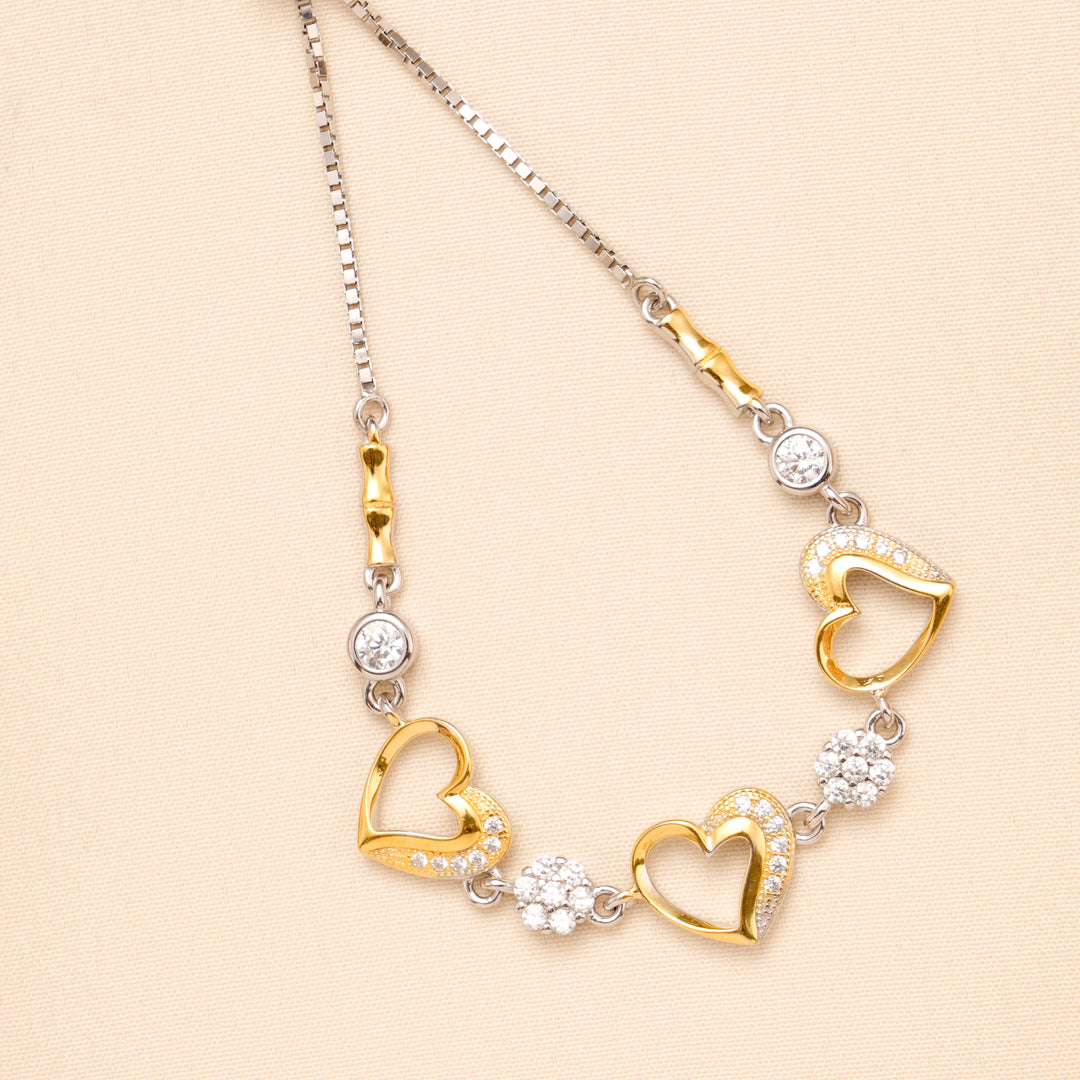 Dual Tone Blossom Heart Silver Women Bracelet