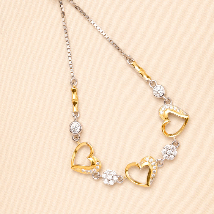 Dual Tone Blossom Heart Silver Women Bracelet