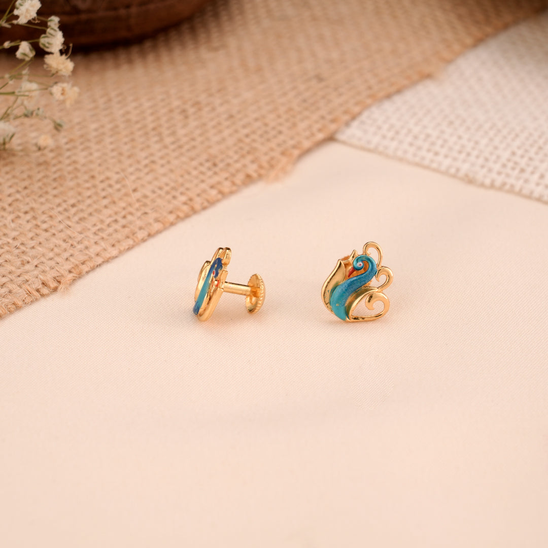 Traditional Peacock Enamel Casting Golden Stud