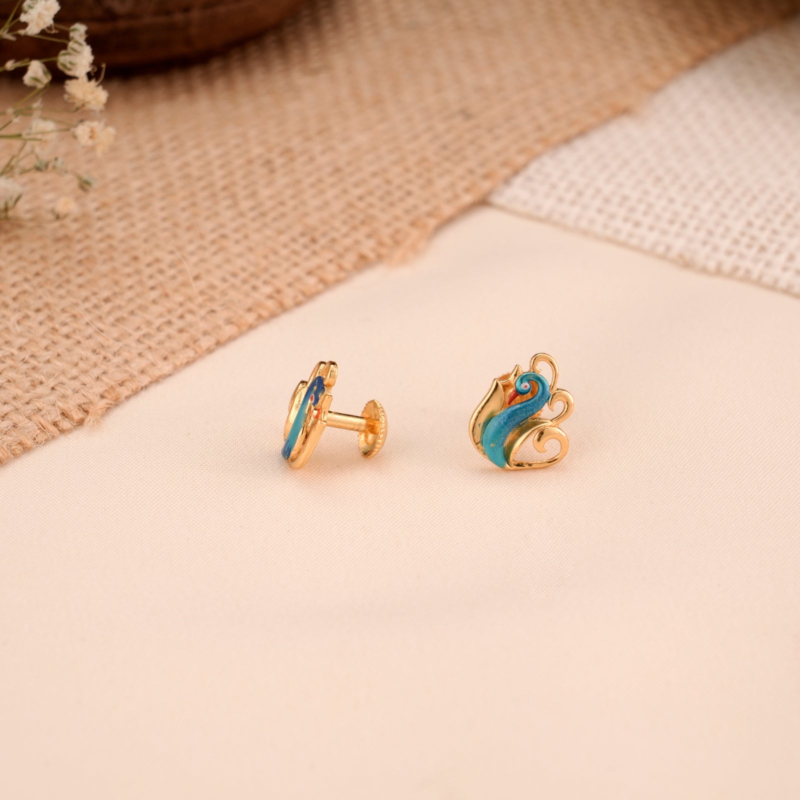Traditional Peacock Enamel Casting Golden Stud