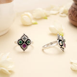 Temple Style Ruby Emerald Silver Toe Ring