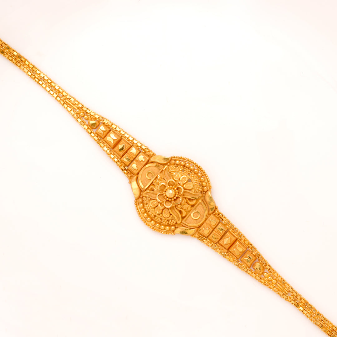 Oval Shaped Floral Pattern Gold Bracelet for Women