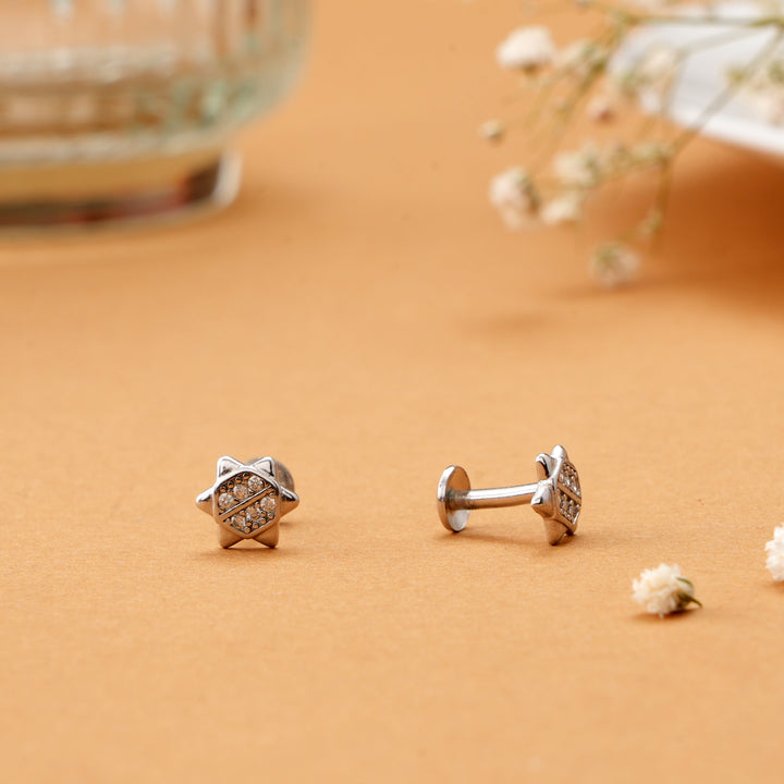 Unique Star Design Silver Stud