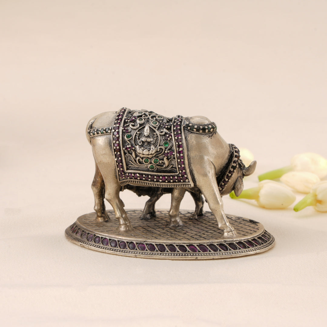 Antique Cow and Calf Silver Statue
